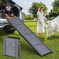 PetRuna 63" Folding Dog Car Ramp for Large Dogs Up to 250lbs - Non-Slip Surface, Portable for SUV Truck, Lightweight Aluminum