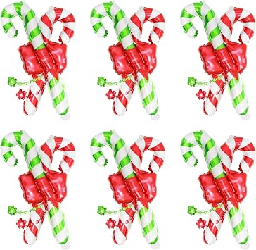 Red Green White Christmas Balloon Lollipop Candy Cane Candyland Supplies Sweet Candies Decorations, 6 Pack Gift Candy Cane Balloons Happy Xmas Balloons Christmas Tree Birthday Winter New Year Holiday