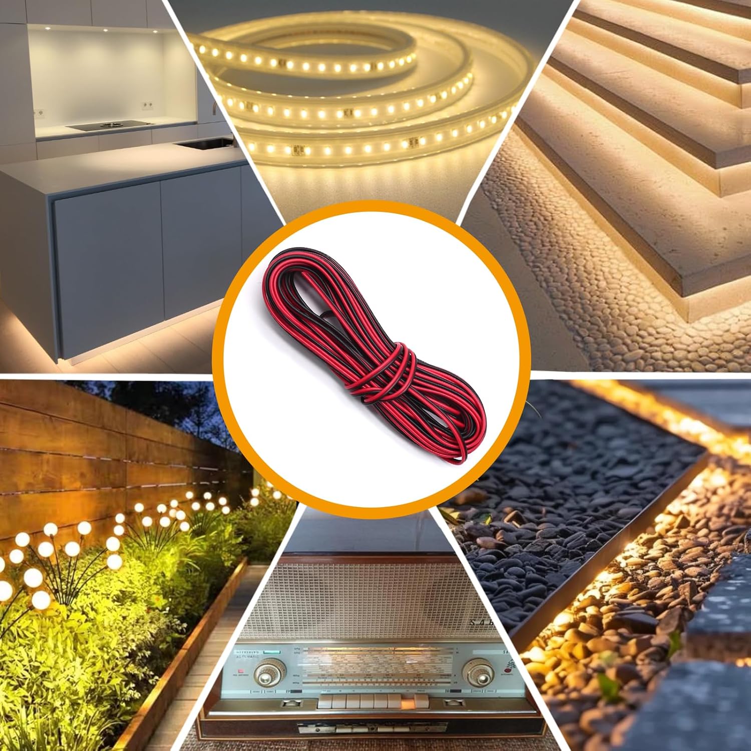 22 Gauge Wire 32.8Ft/10M Extension Cable Wire Cord, 22 AWG 2 Pin 2 Color RGB LED Strips Light Wire Connection 2 Conductor Line Cord for Electrical System