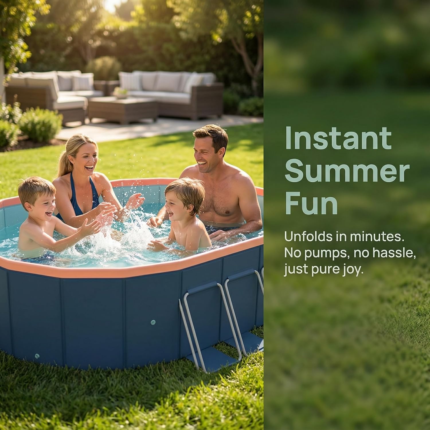 Non-Inflatable Folding Swimming Pool, Above Ground Pool, Easy Setup, Thick Puncture-Resistant PVC, Reusable Easy Storage for Backyard Family Water Fun (80.71" × 61.81" × 19.69")