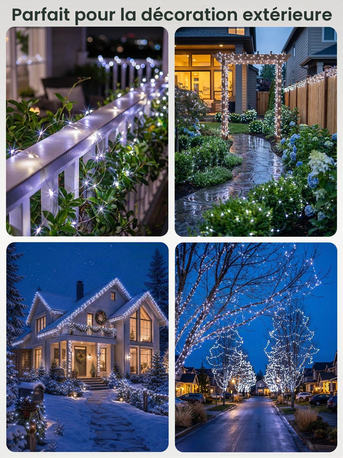 guirlande solaire LED blanche froide de 60m pour extérieur, étanche, avec 600 LED, idéale pour patio, jardin, arbres, mariage, Noël.