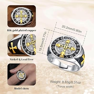 INFUSEU Christian Ring Rhodium Plated Catholic Protection