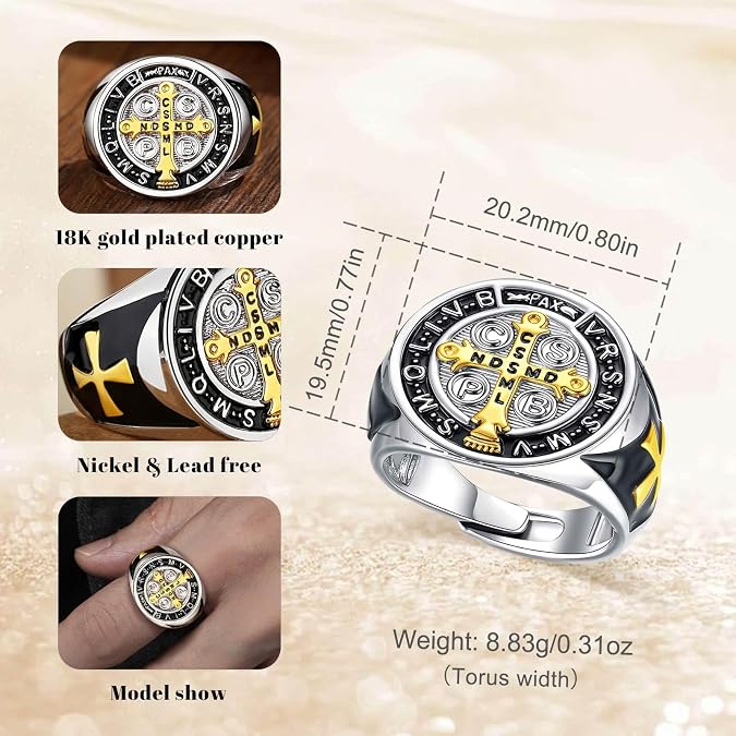 INFUSEU Christian Ring Rhodium Plated Catholic Protection