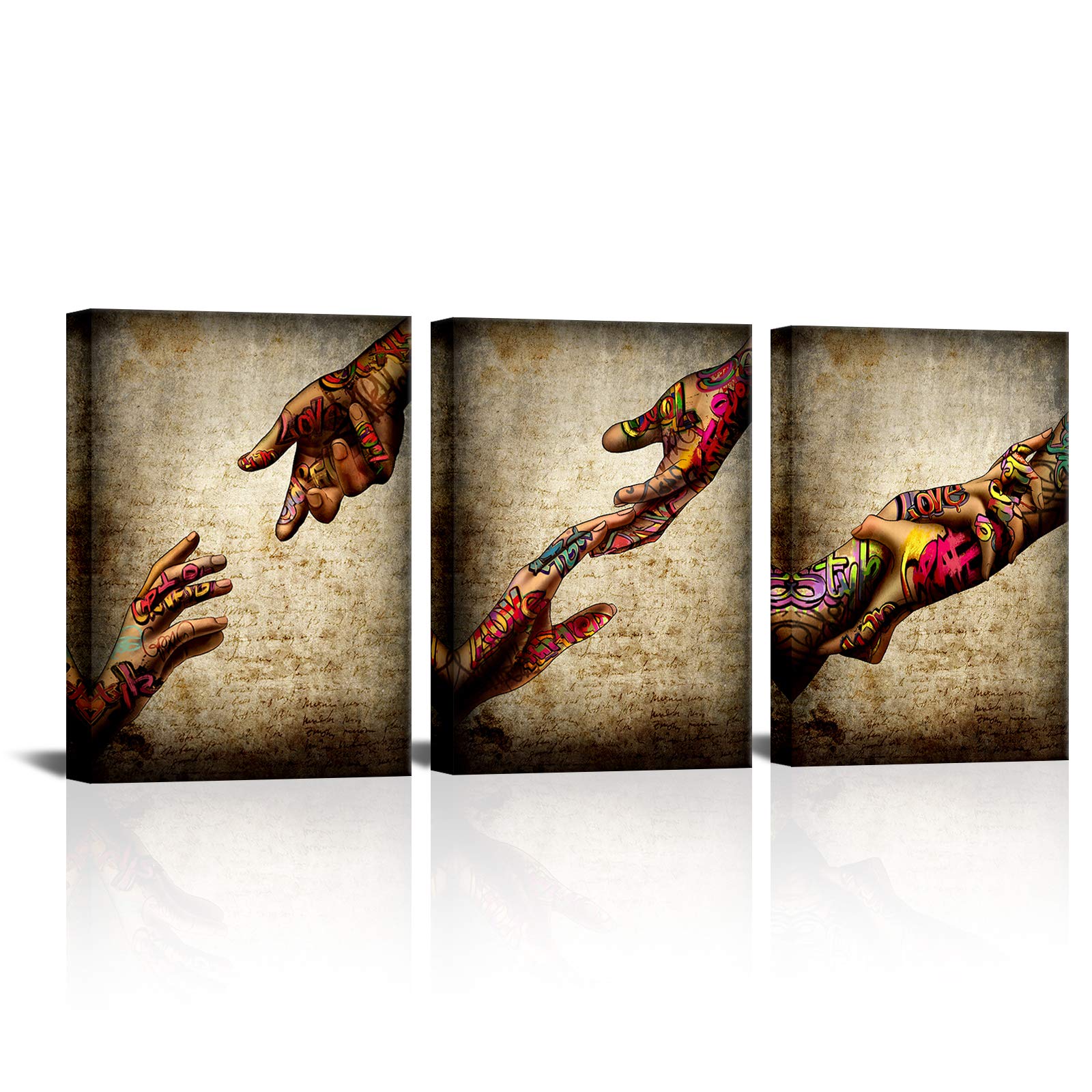 SkenoArt 3 Pieces Canvas Prints Love and Hand in Hand Wall Art Painting Romantic Picture Valentine's Day Gift Brown Retro Artwork for Couple Bedroom Living Room Bathroom Home Decor Ready to Hang