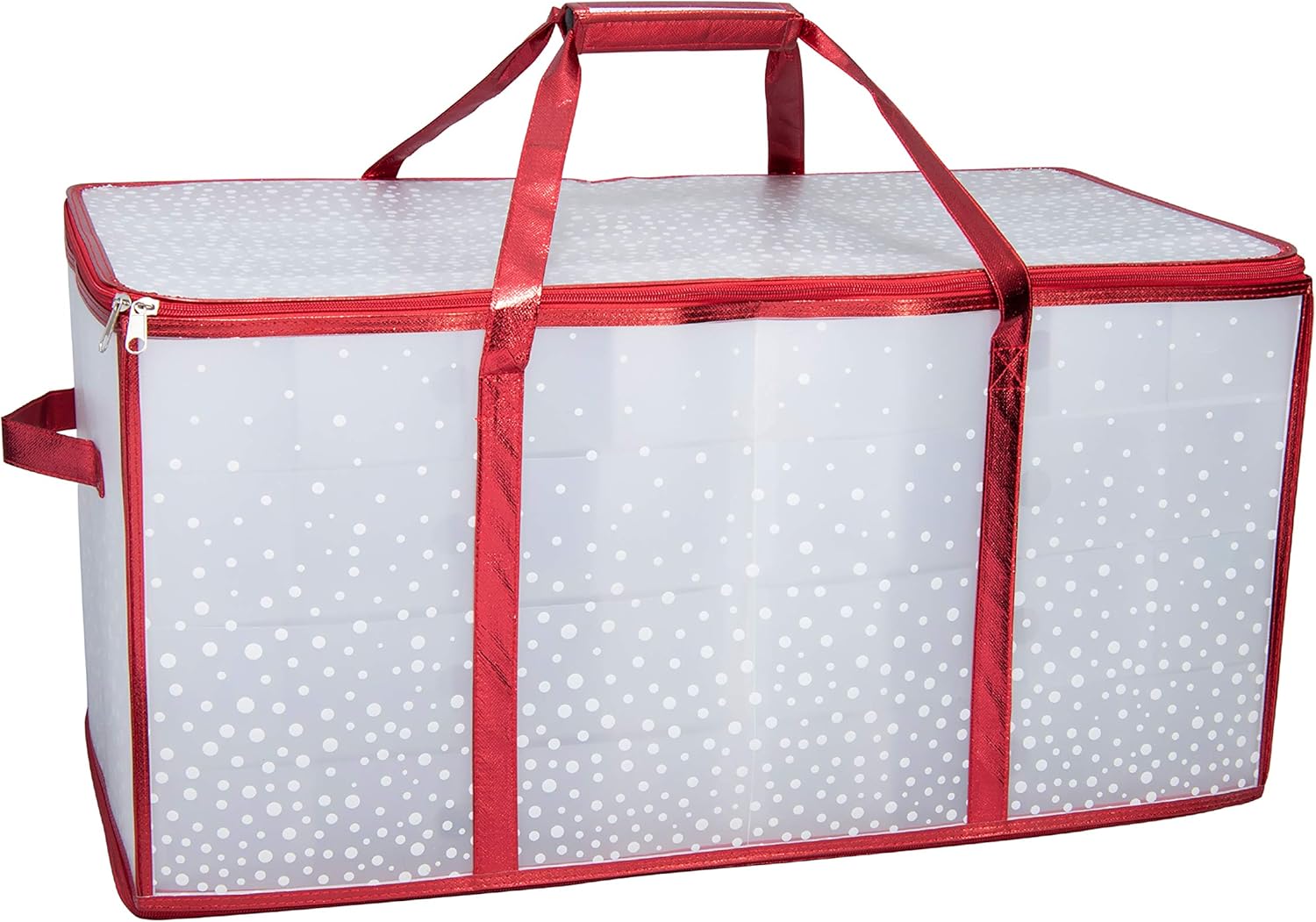 Simplify 128 Count Organizer Christmas Ornament Storage | Dimensions: 26.4"x 13.5"x 13.4" | RED | Easy Carry Handles | Christmas Organization | Zipper Closure | Holds 128 Ornaments