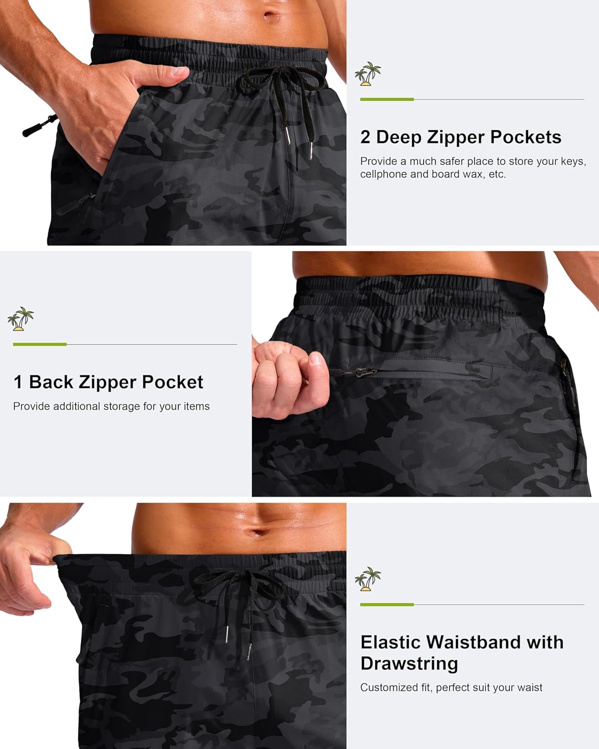 G Gradual Men's 11" Board Shorts with 3 Zipper Pockets Long Swim Trunks Quick Dry Bathing Suit Swimwear Beach Shorts No Liner