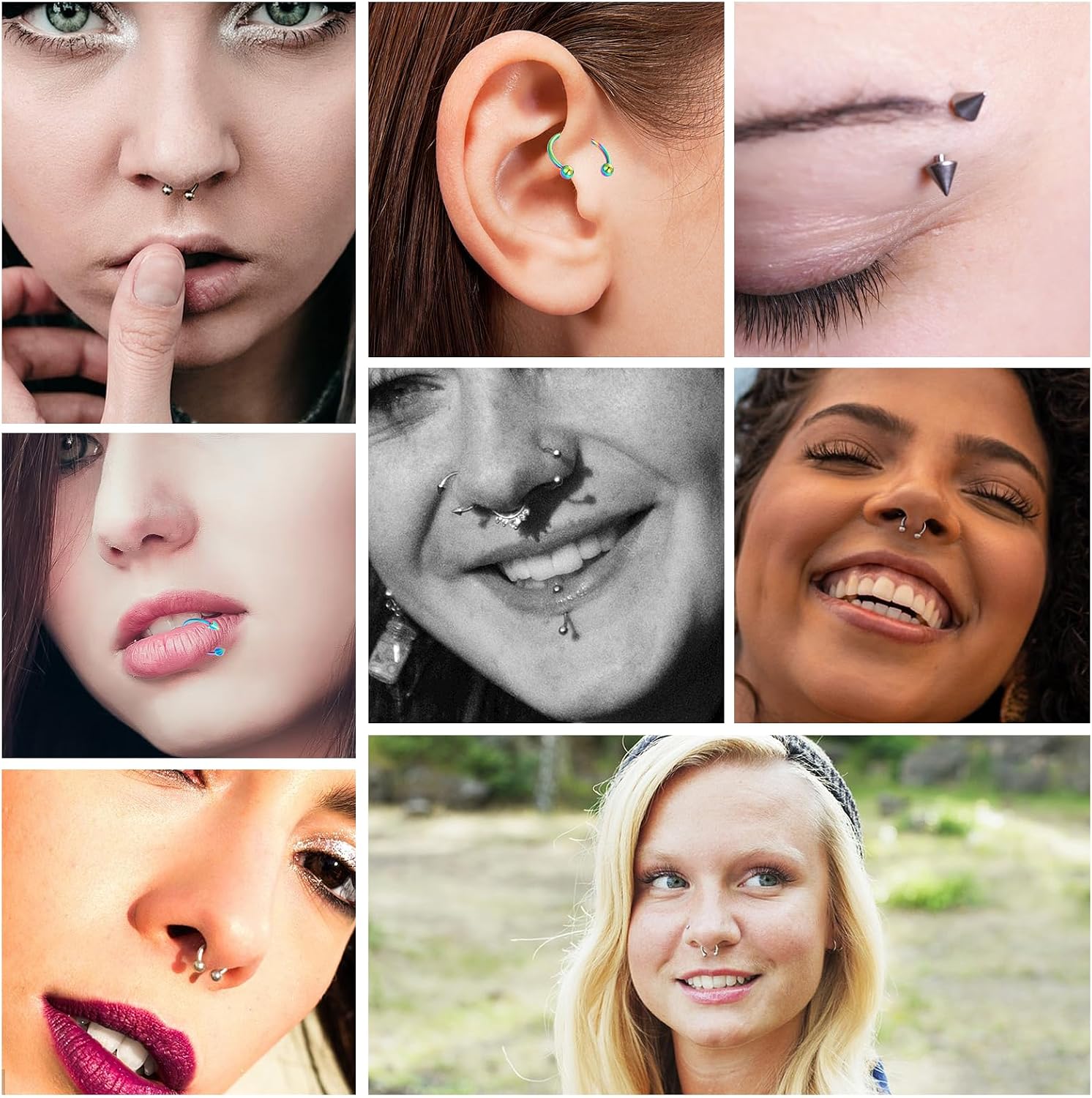 Yolev 32Pcs 18G Horseshoe Piercing for Women Men Variety of Sizes Horseshoe Rings Surgical Steel Nose Septum Horseshoe Hoop Earring Eyebrow Earring Hoop Lip