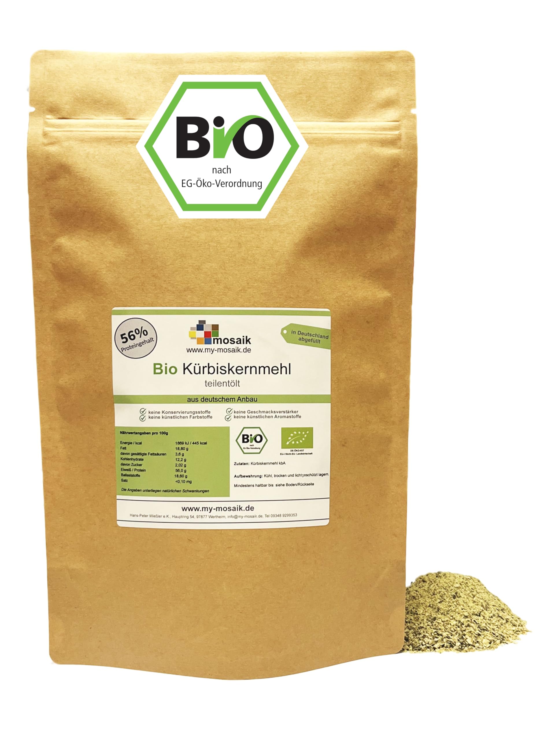 Bio Kürbiskernmehl 250g von my-mosaik- hoher Proteingehalt - aus Deutschland - vegan, ballaststoffreich, glutenfrei, laktosefrei (250)