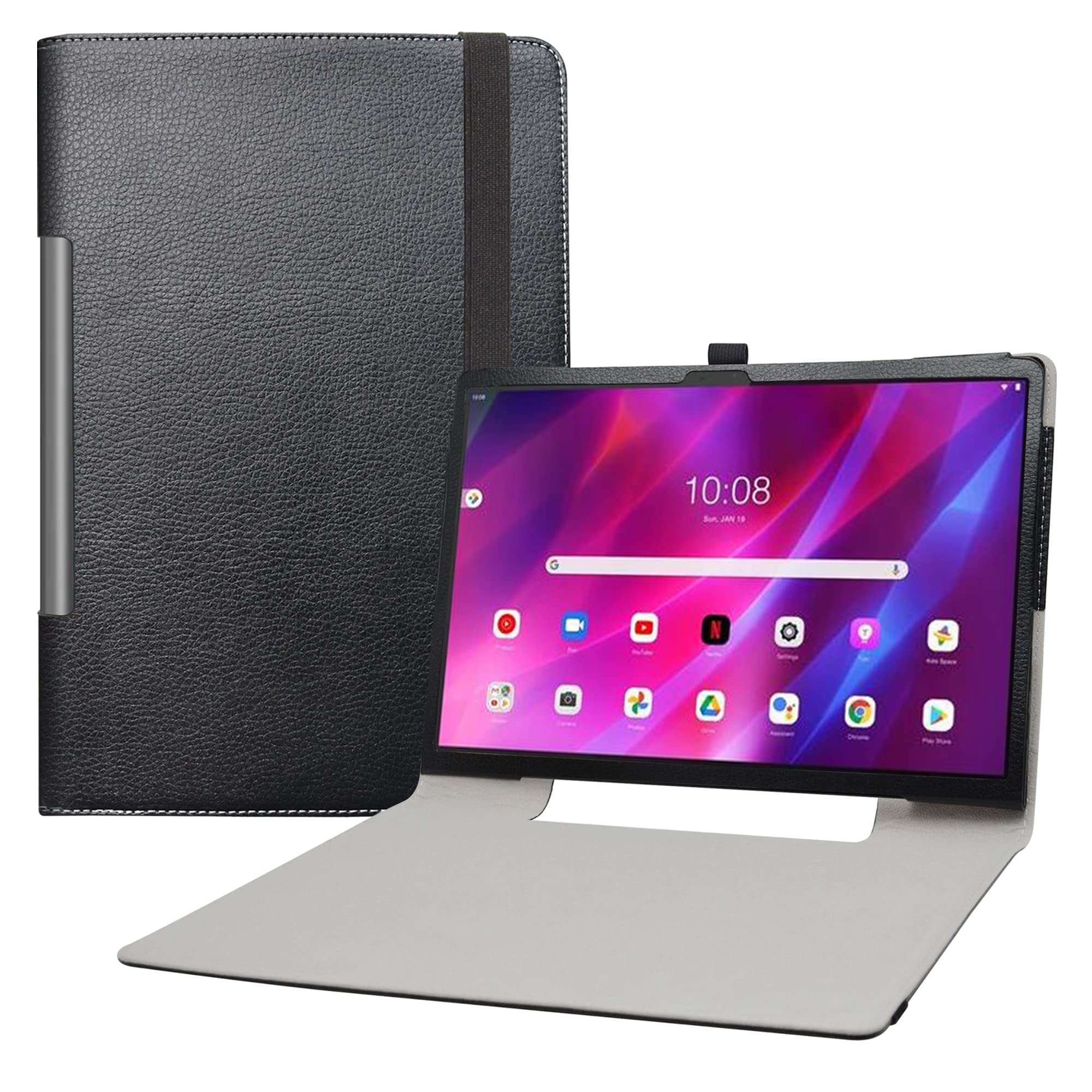 LIFANG Compatible with Lenovo Yoga Tab 13 Case,Slim Folio Folding Stand PU Leather Cover for 13" Lenovo Yoga Tab 13 (YT-K606F) Tablet,Black