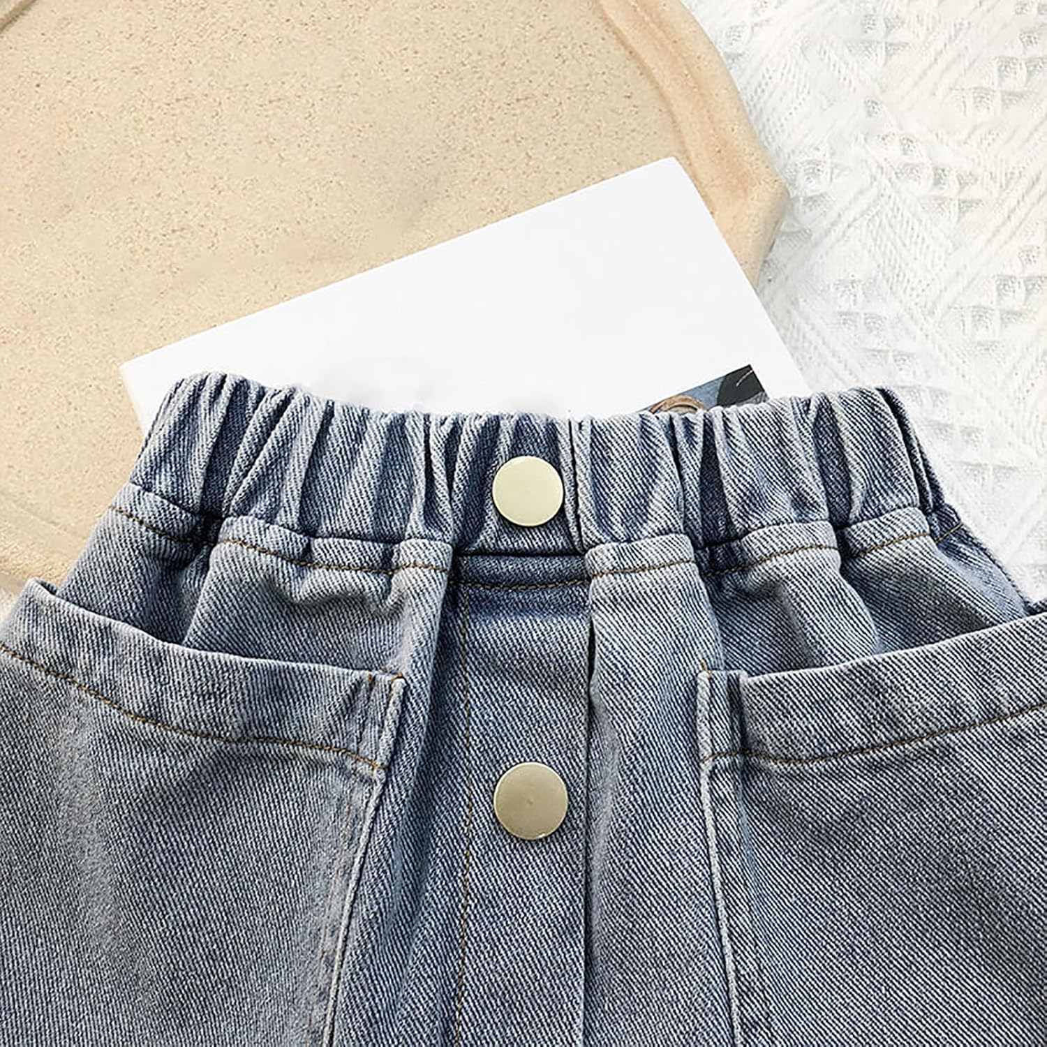 Girls Jeans Shorts - Casual Summer High Waist Denim Short Comfy Dressy Wide Leg A-Line Jean Skirt Knee Length 0-12Y