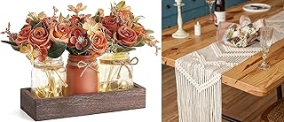 Mkono Mason Jar Lights Centerpiece and Table Runner Set Home Decoration ...