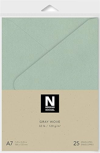 Neenah Sobres Social A7, 7.25 x 5.25 pulgadas, 32 libras, acabado tejido, sello de humedad, gris, 25 unidades (91475-01)