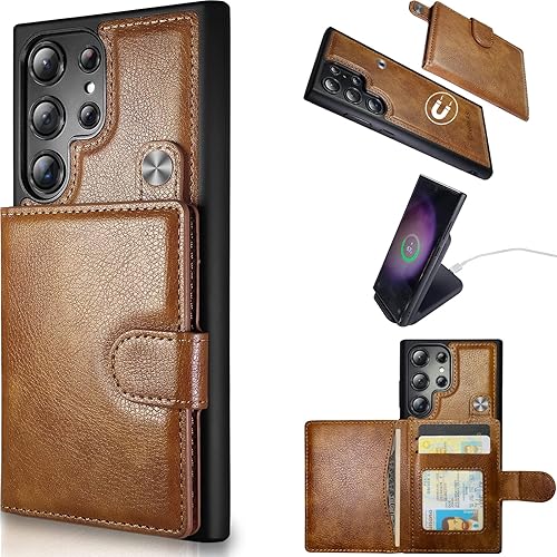 Miniatura 7 de Funda tipo cartera para Samsung Galaxy S23, 6.1 pulgadas, magnética, desmontable, con tarjeteros, funda de piel, carga inalámbrica, bloqueo RFID,