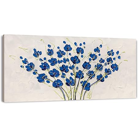 Download Amazon Com Yihui Arts Blue Flower Canvas Wall Art Painting Pictures Modern 3d Effect Artwork With Framed For Living Room Decor Posters Prints