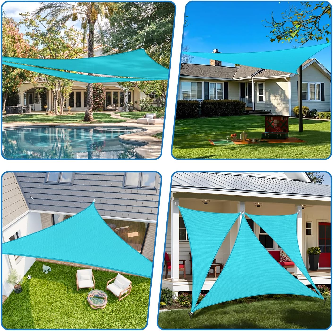 TANG 16' x 16' x 23' Sun Shade Sail Right Triangle Shade Canopy Patio Cover UV Block Permeable Cloth Fabric for Pergola Backyard Porch Deck Garden Carport Awning Outdoor Activity, Turquoise