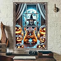 Vista 9 de Decoración de ventana de Halloween de 31 x 47 pulgadas, cubierta de ventana de Halloween espeluznante Bulldogs esqueleto, pancarta espeluznante