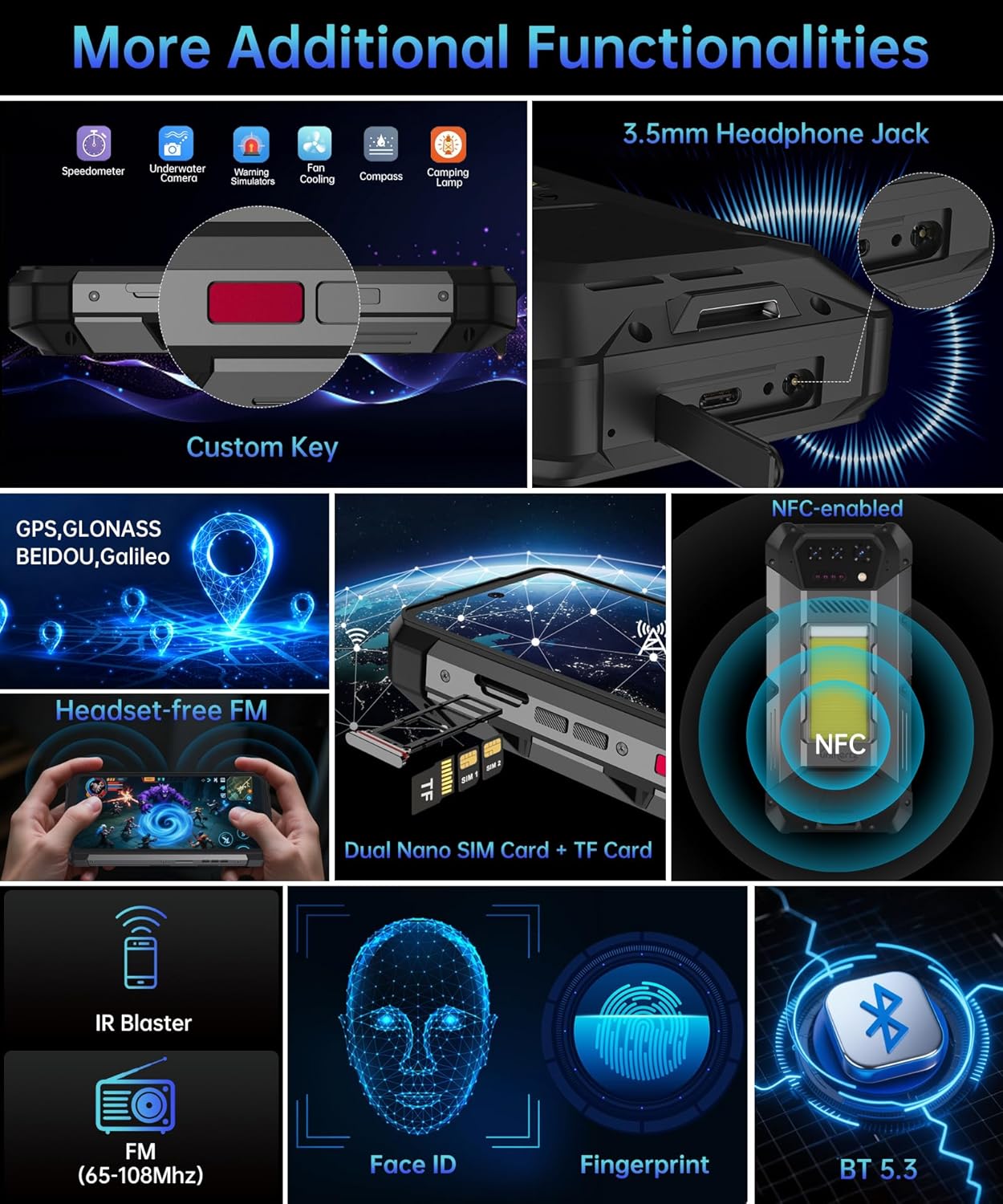 Hike 4G Rugged Smartphone,6.78'' FHD+120Hz Android 14 Mobile Phone, 24GB RAM+512GB ROM, 23800mAh Battery Waterproof Cell Phones,1200 Lumen Camping Light,NFC/GPS