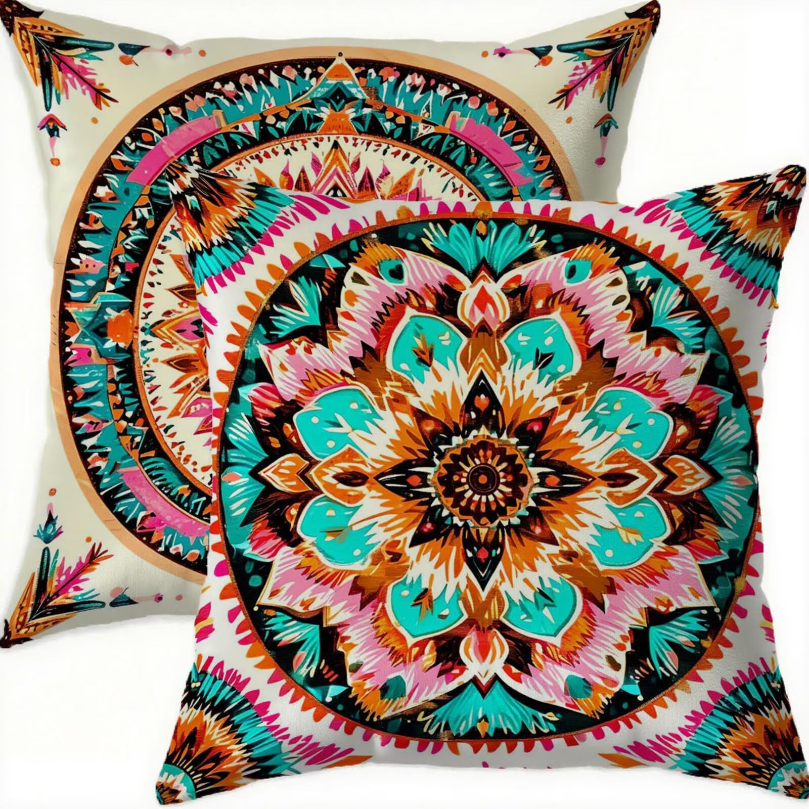 Housse coussin 75x75cm velours rose étanche lot de 2 pour canapé