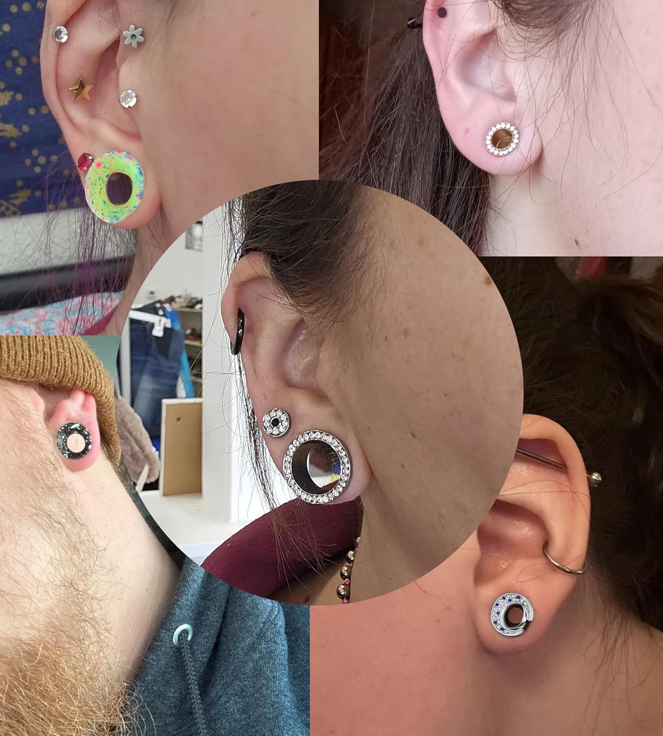 TIANCI FBYJS 8 Pairs Stainless Steel Ear Tunnel Plugs Silicone Gauges For Ear Brass Hollow Floral Single Flared Tunnels Expander Stretcher Piercings Earrings Gauges Bee Plug Tunnles 2g-00G-5/8''… - Image 3