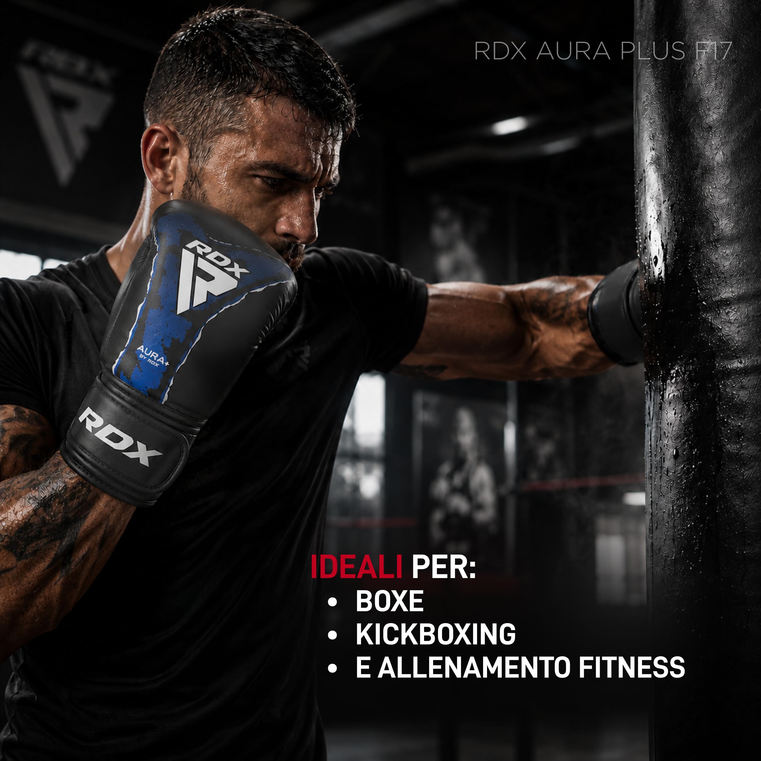 RDX Guantoni da Boxe Aura F-17 in Pelle Kalix Skin, Boxing Gloves per Muay Thai, Kickboxing & MMA, Guantoni da Boxe Donna e Uomo, Guanti da Sparring con Supporto Polso 10-16 oz