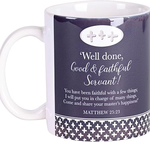 Dicksons MUG-1193 Well Done, Good And Faithful Servant - Taza de café de cerámica de 11 onzas, color morado y blanco