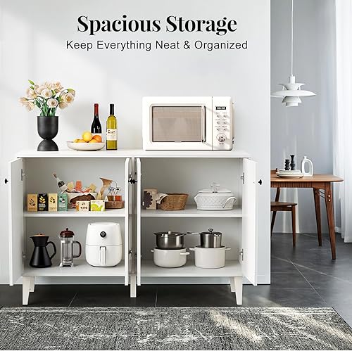 Miniatura 5 de Panana Sideboard Buffet Cabinet Kitchen Storage Cabinet Living Room 4 Doors Console Table (White) Blanco,Negro,https://www.amazon.com/dp/undefined