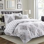 SLEEPBELLA Comforter Queen Size, 600 Thread Count Cotton Light Gray & White Stripes Reversible Pattern Grey Comforter Sets,Down Alternative Bedding Set 3Pcs (Queen, Grey Stripes)