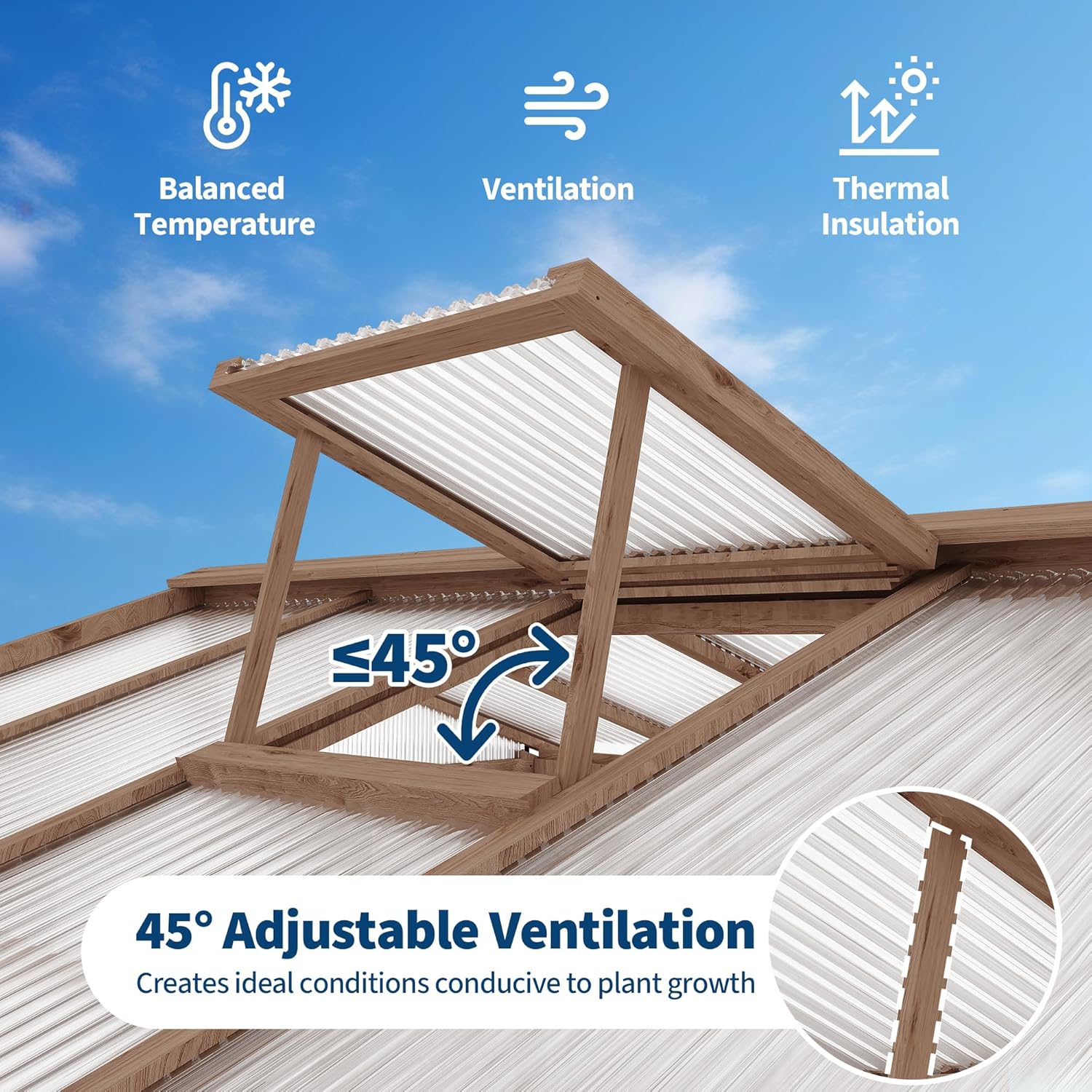 6x8FT Wooden Greenhouse with Cedar Frame, Outdoor Wood Greenhouses with Roof Vent, Wood and Polycarbonate Walk-in Greenhouse
