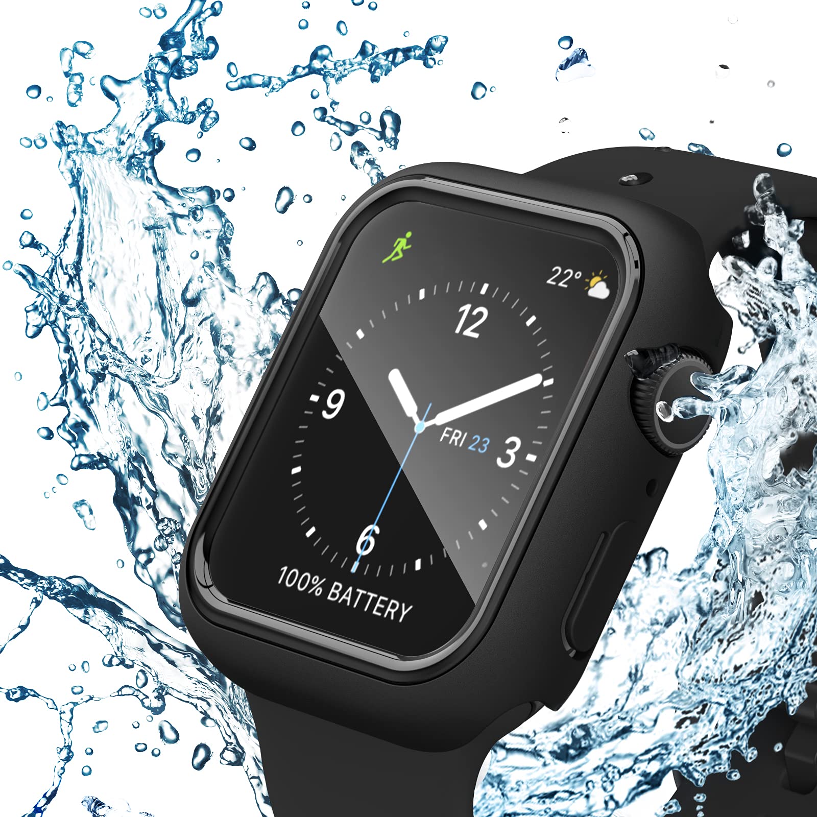 Apple Watch Case Compatible with Series 6/5/4/SE 44mm with Waterproof Tempered Glass Screen Protector, Black Protector Rim Full Coverage Touch Sensitive HD Cover Compatible for iWatch 44mm