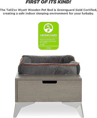 Miniatura 5 de Cama de madera para perros con colchón, elevada de pequeña a media, resistente al agua, cama para mascotas de madera con almacenamiento, certificado