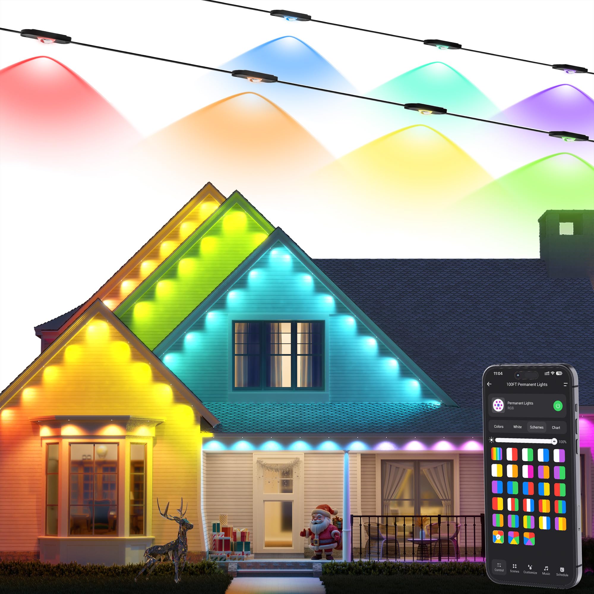 Photo 1 of Brizled Permanent Outdoor Lights, 100ft 60LED Essential RGB Permanent Christmas Lights Work with Alexa & Google, App Control Smart Christmas Eave Light, IP65 Smart House Light for Halloween Xmas,Black