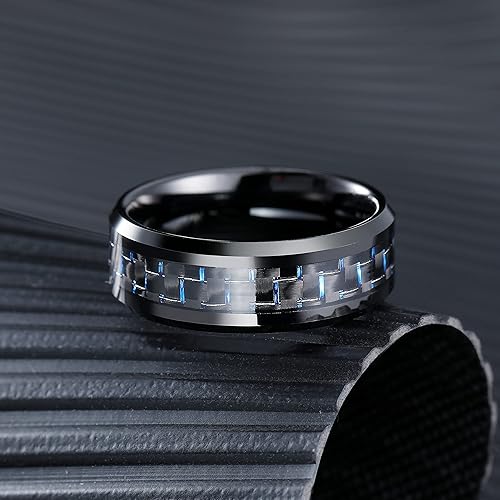 Miniatura 2 de King Will Anillo de carburo de tungsteno de 0.315 pulgadas con incrustaciones de fibra de carbono para hombre, negroplateado con fibra de carbono
