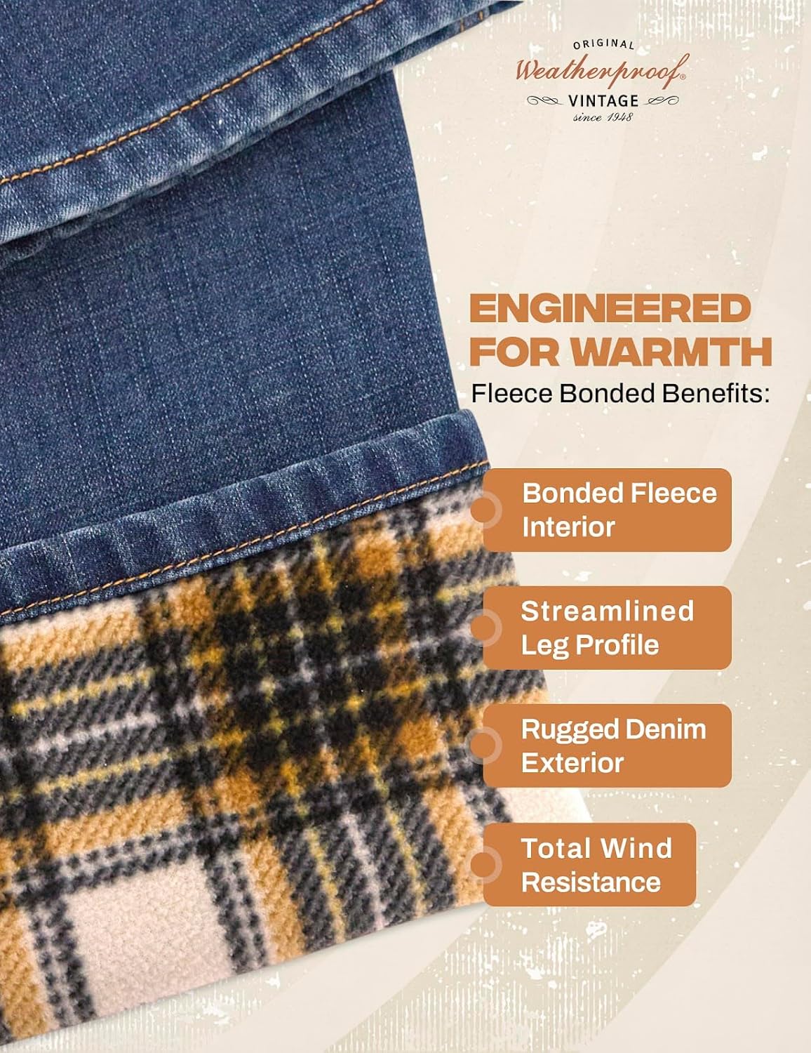 Weatherproof Vintage Fleece Lined Jeans Men - Regular Fit | Soft & Warm, Cold Weather Insulated Fleece Winter Pants for Men