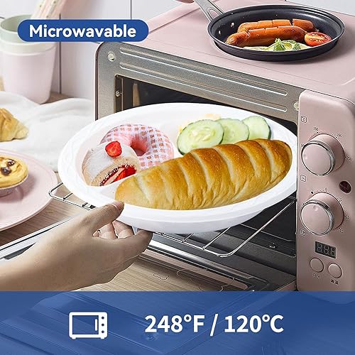 Miniatura 5 de Platos de plástico, 3 compartimentos, paquete de 150 platos reutilizables de 9 pulgadas, sin BPA, platos irrompibles, platos para fiestas, eventos,
