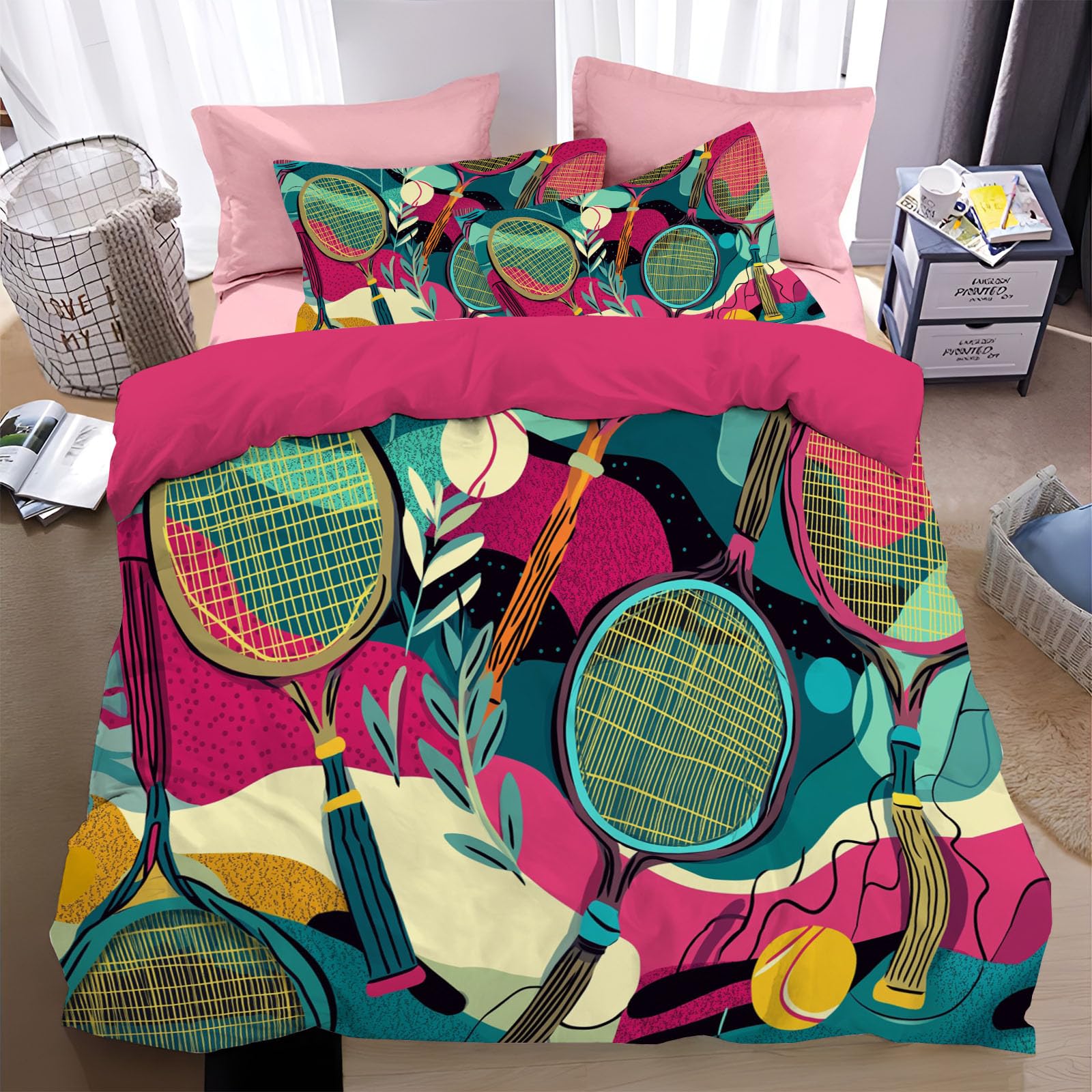 Housse de couette 240x260 microfibres pour lit 2 personnes adulte tennis