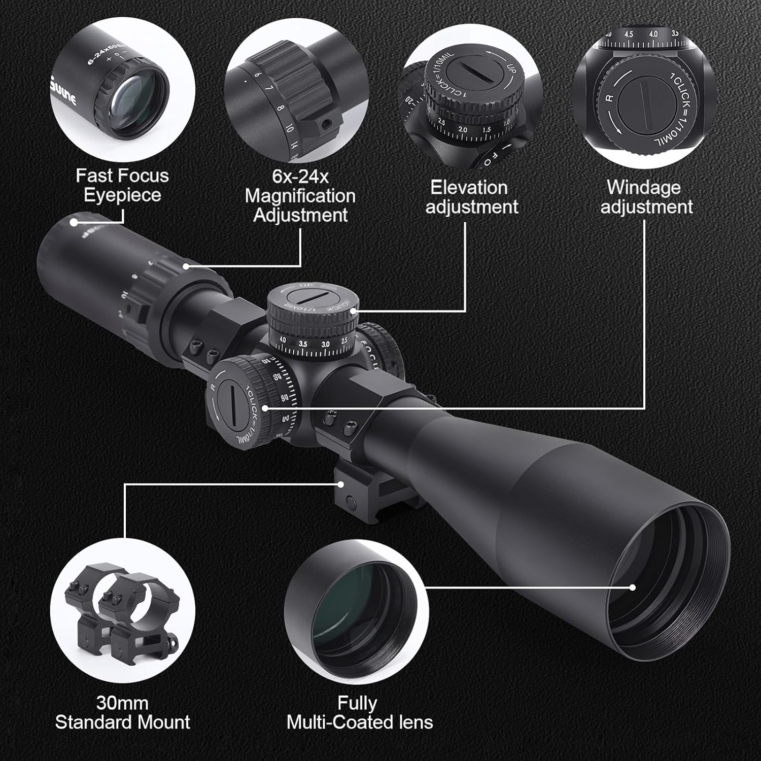 3-9x32 Rifle Scope 3-9x40 Optical Scope 4-16x44 Long Range 6-24x50 Hunting Optics Scope Reticle Crosshair Mount Included
