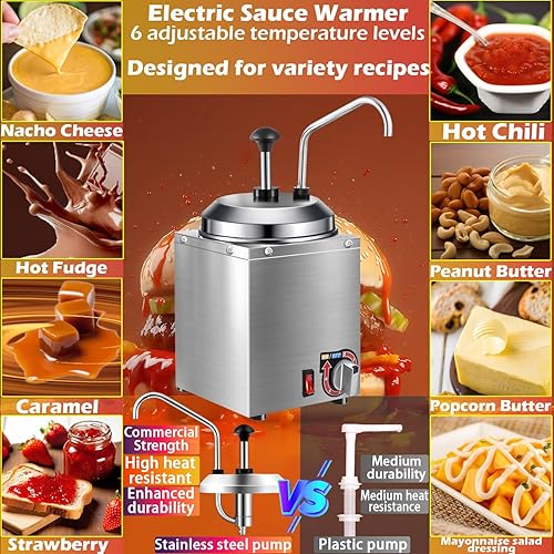 Miniatura 4 de Dispensador de queso Nacho con bomba de acero inoxidable, calentador de queso Nacho de 2.8 cuartos de galón