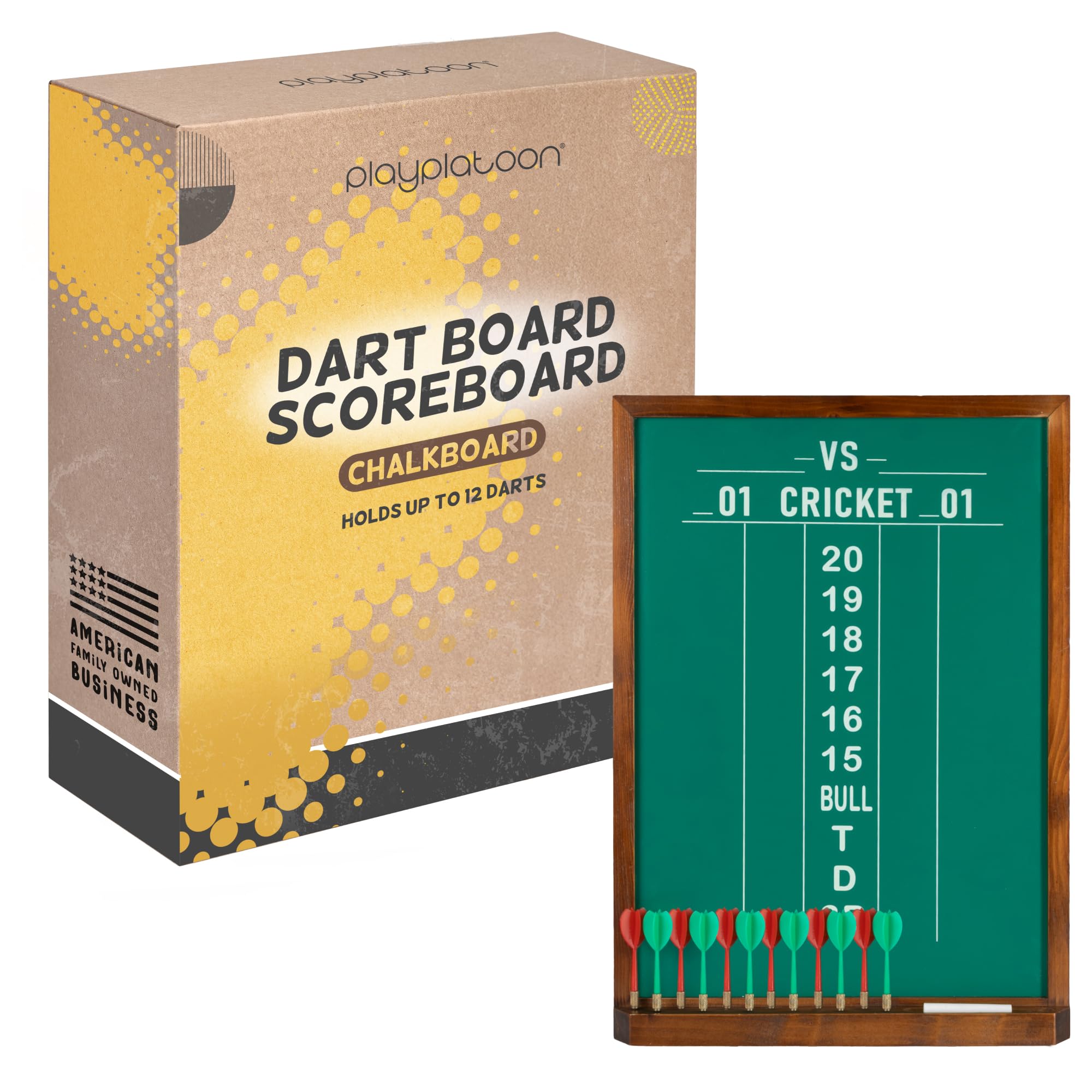 Play Platoon Dart Scoreboard & Darts Holder Wall Mount - 22x16 Inch Wood Scorekeeper Game Room Dart Board Accessories & Score Board Keeper - Dartboard Cabinet, Storage for Darts - Green Chalkboard — image 1