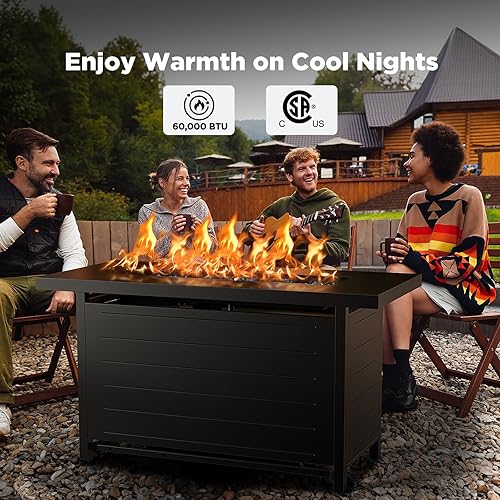 Miniatura 2 de Ciays CIFPT9B - Mesa para hoguera de 43 pulgadas con cuentas de vidrio y tapa, hoguera de gas certificada por la CSA con portavasos, estante