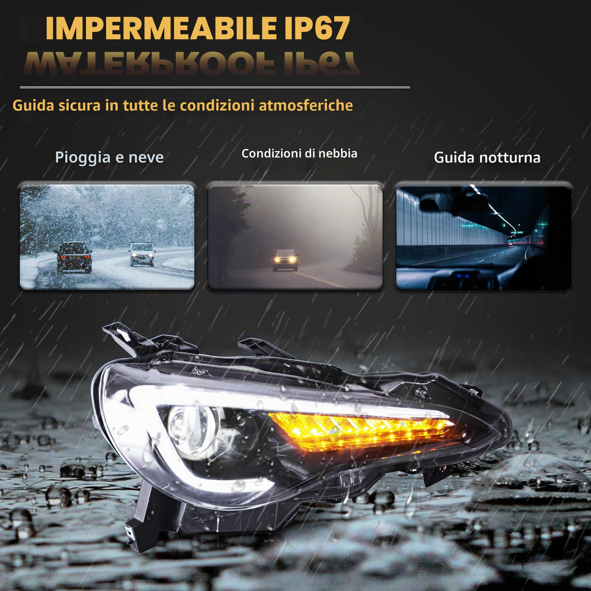 VLAND Faro per GT86 & BRZ 2012-2020, FR-S 2013-2016, con lampeggiante sequenziale (con lampadine d2S LED)