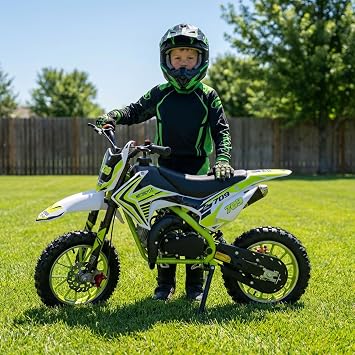 49cc Mini Gas-Powered Dirt Bike, 2-Stroke Engine Off-Road Motorcycle for Kids 814, Dual Front Rear Disc Brakes, Pull-Start, Inverted Hydraulic Shock Absorption, Soft Cushioned Seat Green 709