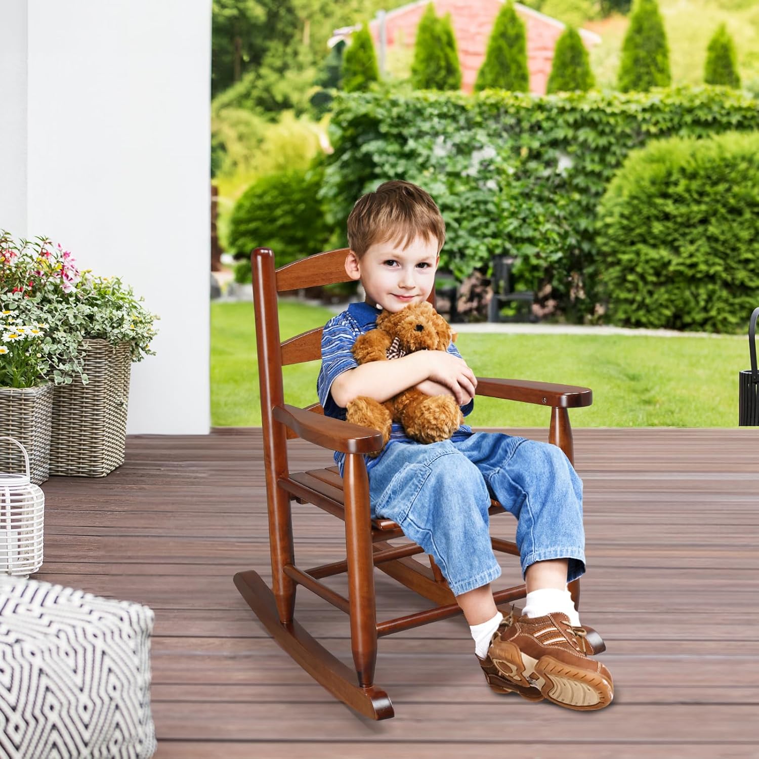 JOYMOR Outdoor Wooden Rocking Chair for Kids with Trinidad and
