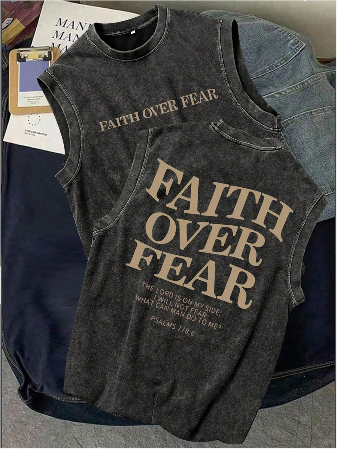 Verdusa Vintage T Shirts for Men Graphic Y2K Gym Shirts Letter Sleeveless Loose Washed Tank Tops - Image 3