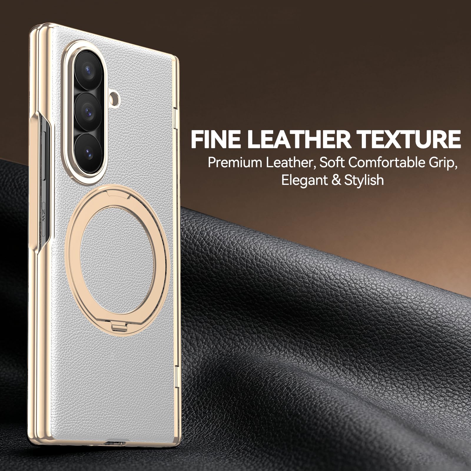 Custodia in pelle per Samsung Galaxy Z Fold 8 Ultra con supporto ad anello magnetico, [compatibile] Protezione schermo integrata per la privacy copertura completa cerniera custodia in pelle per