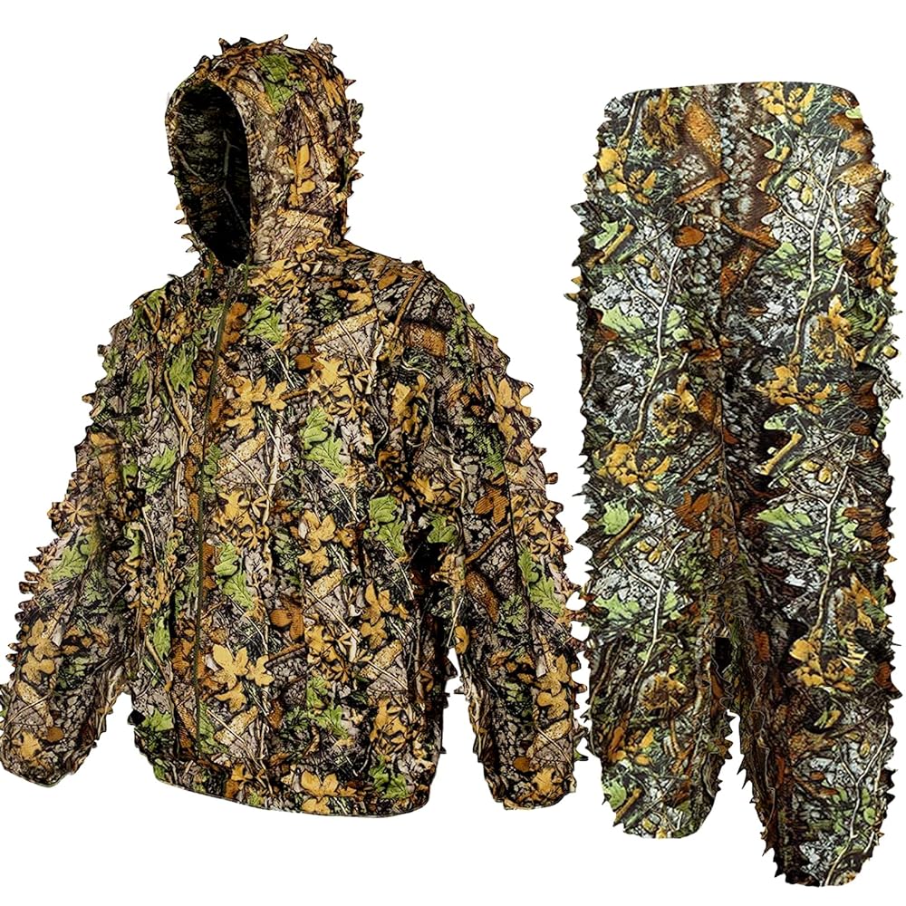 MOPHOTO 3D Leafy Camo Hunting Suit - Woodland Ghillie Suit for Men, Leaf Camouflage Hunting Gear
