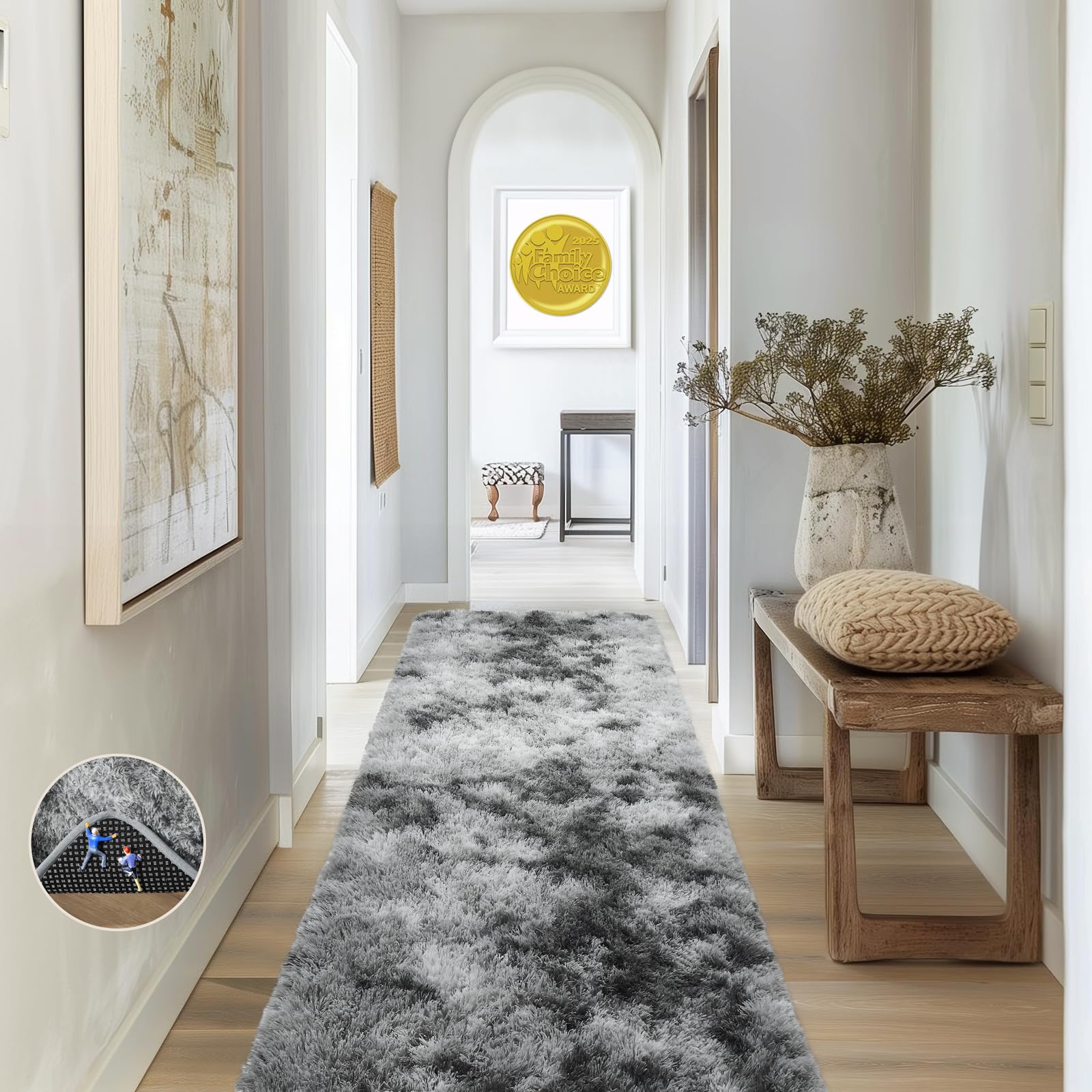 Ophanie Tie-Dyed Grey Area Rugs 2x6 for Bedroom Living Room, Light Gray Fluffy Shag Fuzzy Carpet,Plush Shaggy Rug,Indoor Carpet for Kids Boys Dorm Home Decor Aesthetic, Nursery with 99 pcs Pile fibers