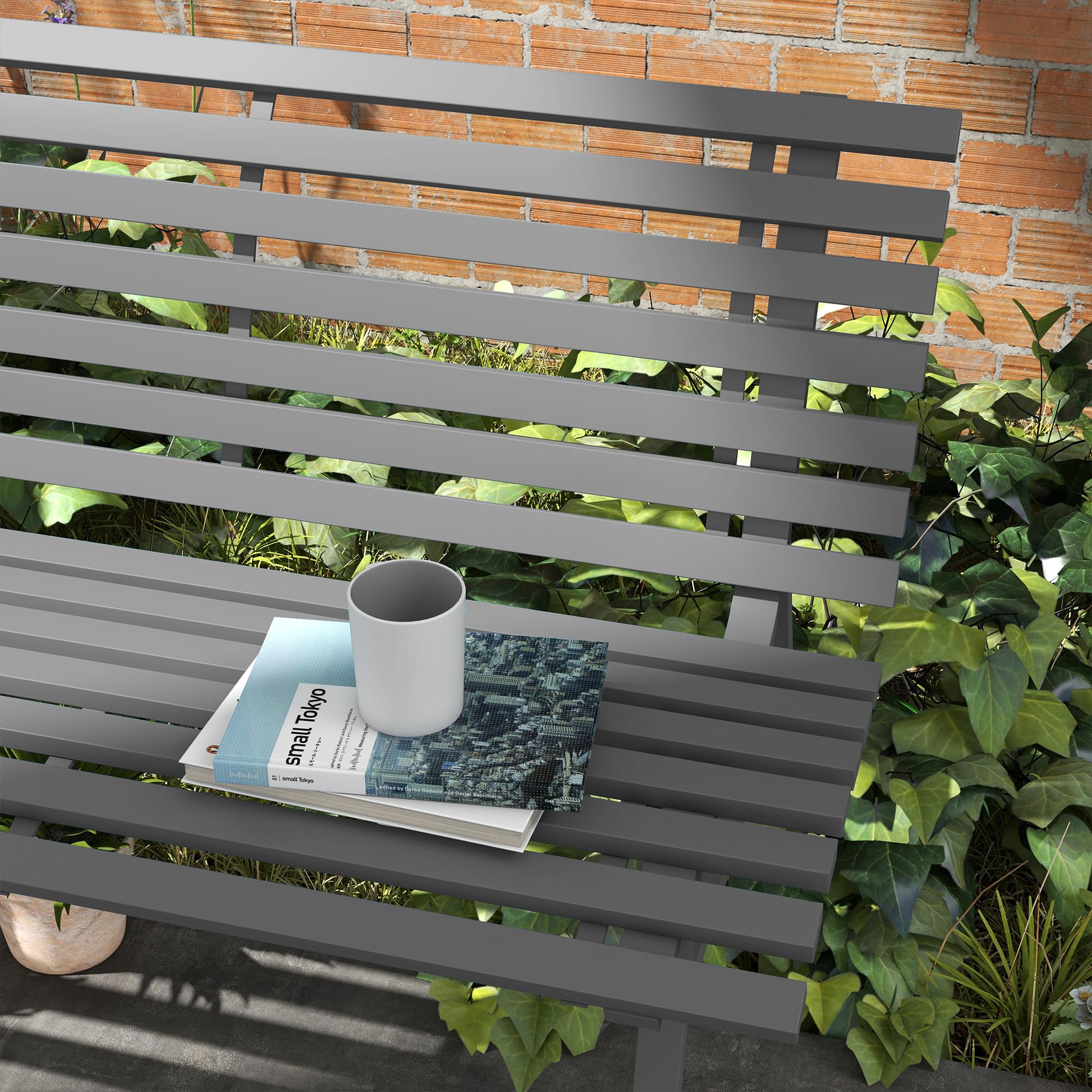 Outsunny Panchina da Giardino da 2 Posti, Panchina da Esterno a Doghe in Alluminio, Panca per Terrazza Patio e Cortile, 123x67x79 cm, Grigio