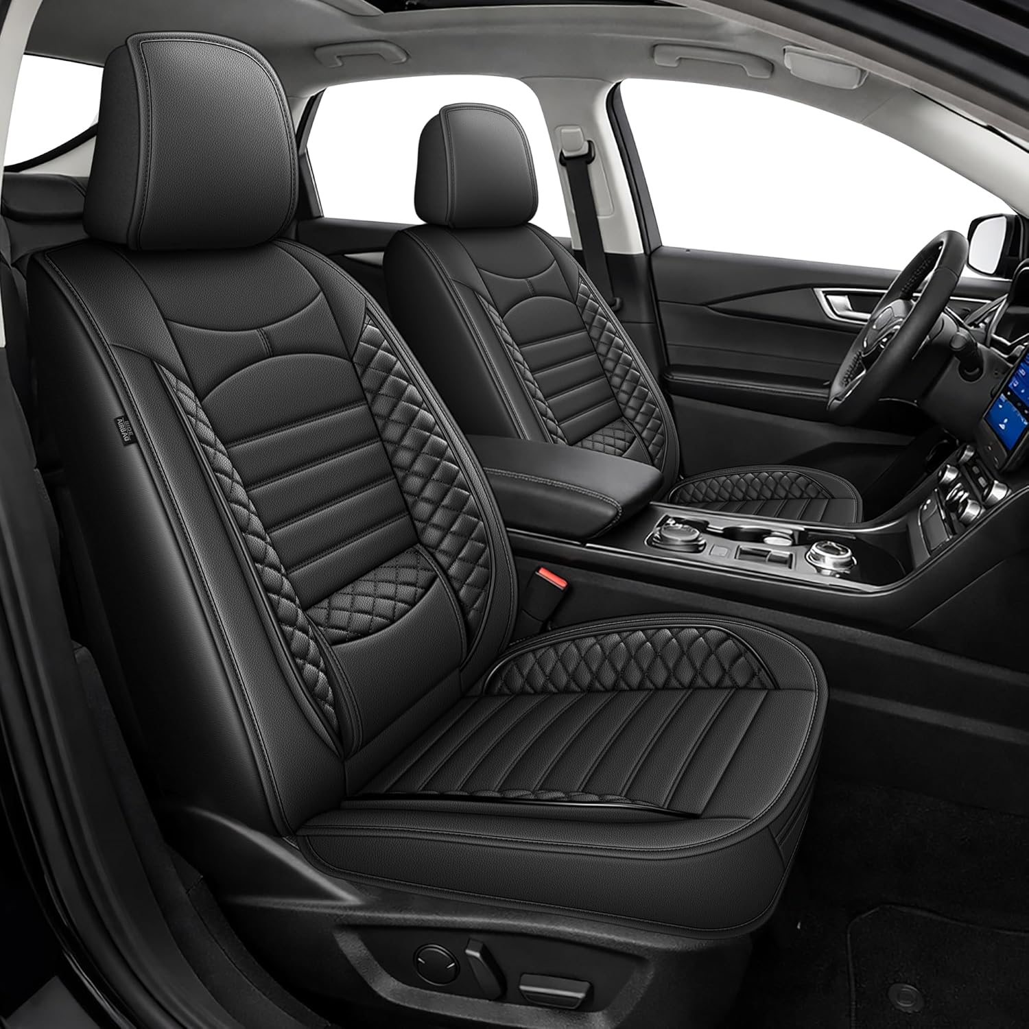 Custom Seat Covers for Ford Edge 2017 2018 2019 2020 2021 2022 2023 2024 Edge SEL/Titanium/SE/ST/ST-Line/Sport Car Seat Covers Full Set Faux Leather Waterproof (Black, 5 Seats)