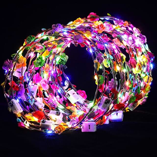 Syhood 40 Pcs LED Flower Headband, Light up Flower Crown Garland Headdre...