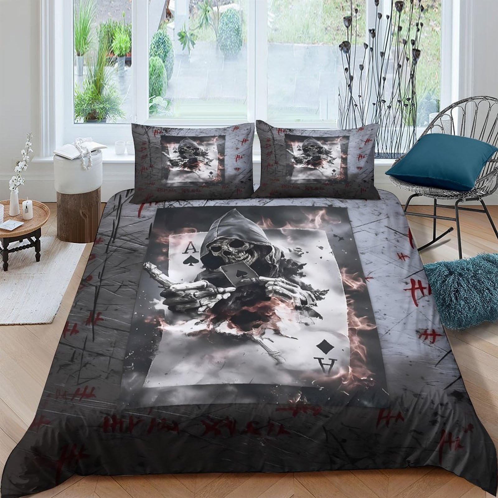 Ctjqhvkz Style-7 3D Printed Skull Warrior Fitted Sheet Microfiber Soft Breathable Blood Splatter Bed Cover For Bedroom Guestroom Decor Single（135X200cm）